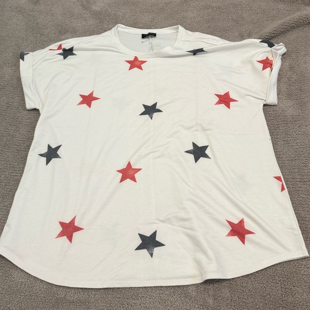 Lane Bryant Womens White Blue Red Stars Shirt 22/24